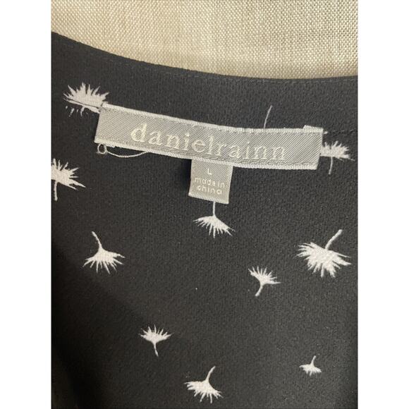 Daniel Rainn Top Womens L Black Floral V-Neck Pleated Back Career 3/4 Sleeves - Picture 2 of 8